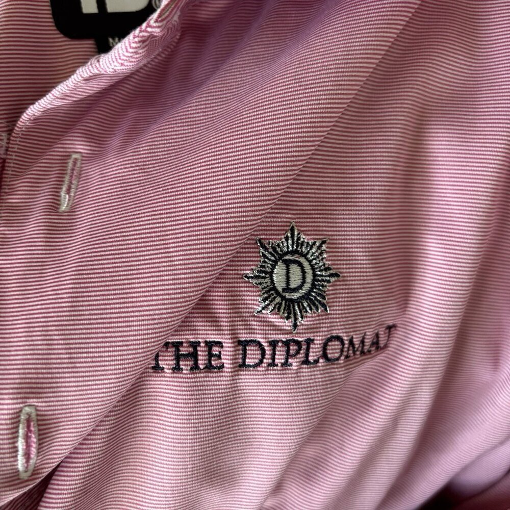 Footjoy Polo Shirt Mens Medium The Diplomat Pink Golf Performance Stretch - Picture 12 of 15